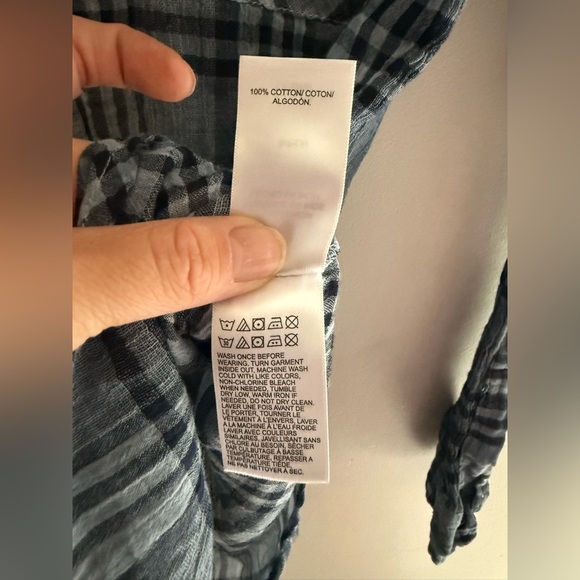 Lucky Brand Striped Button Up Plaid Shirt Womens SZ SP Blue Gauze 100% Cotton - Picture 5 of 8